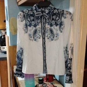 Blue and White Paisley Blouse